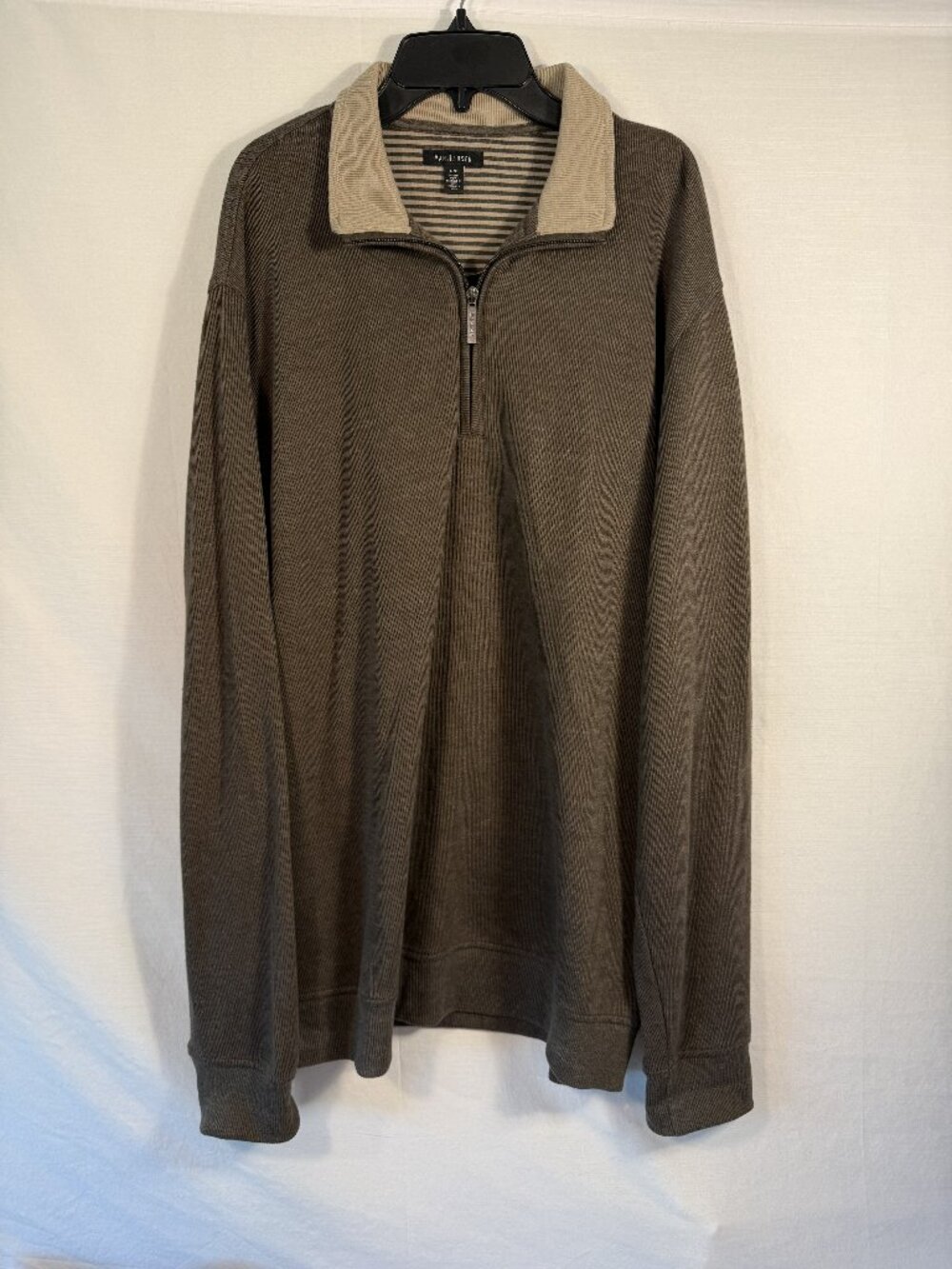 Van‎ Heusen Men L Brown Quarter Zip Pullover Sweater